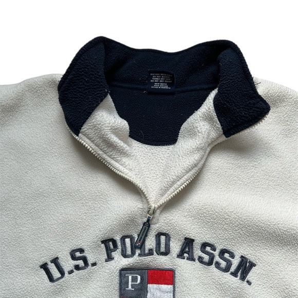 U.S. Polo Assn. Quarter Zip Fleece Jacket White Navy Large Grandadcore - Picture 6 of 9